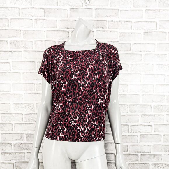 ST. JOHN Women's Short Sleeve Leopard Print Blouse size Medium - Picture 1 of 7